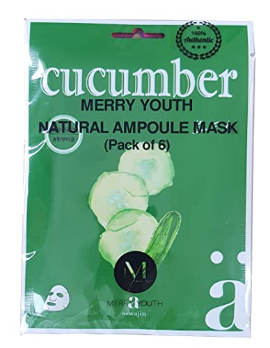 Merry Youth Korean Skin Care Face Masks Sheet - Facial Natural Ampoule Set (Pack Of 6) - Skincare Treatment Beauty Products For Women, Men, Teen Girl - Hydrating Moisturizer #TOP2