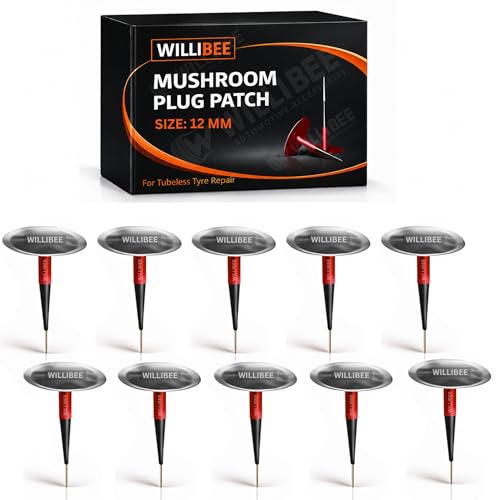 Image of WILLIBEE Mushroom Puncture Kit for Tubeless Tyre | Mushroom Puncher Kit for Bike & Car | Tire Puncher Repair Patches (12 MM, 10 Pcs)
