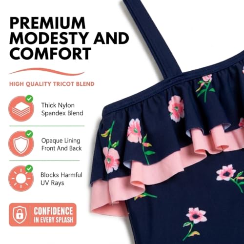Image of Kanu Surf Girls Morgan Floral Ruffle 1-Shoulder 1-piece Swimsuit