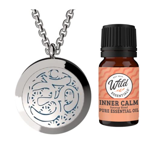 mEssentials Aum OM Essential Oil Diffuser Necklace Stainless Steel Locket Pendant with 24