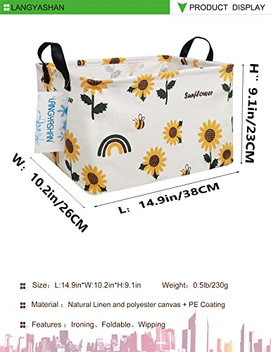 Langyashan Rectangular Storage Bin Collapse Canvas Fabric Cartoon Storage Basket With Handles For Organizing Home Kitchen Boys And Girls Toys Office Closet Shelf Baskets(Rec Sunflower) #TOP1