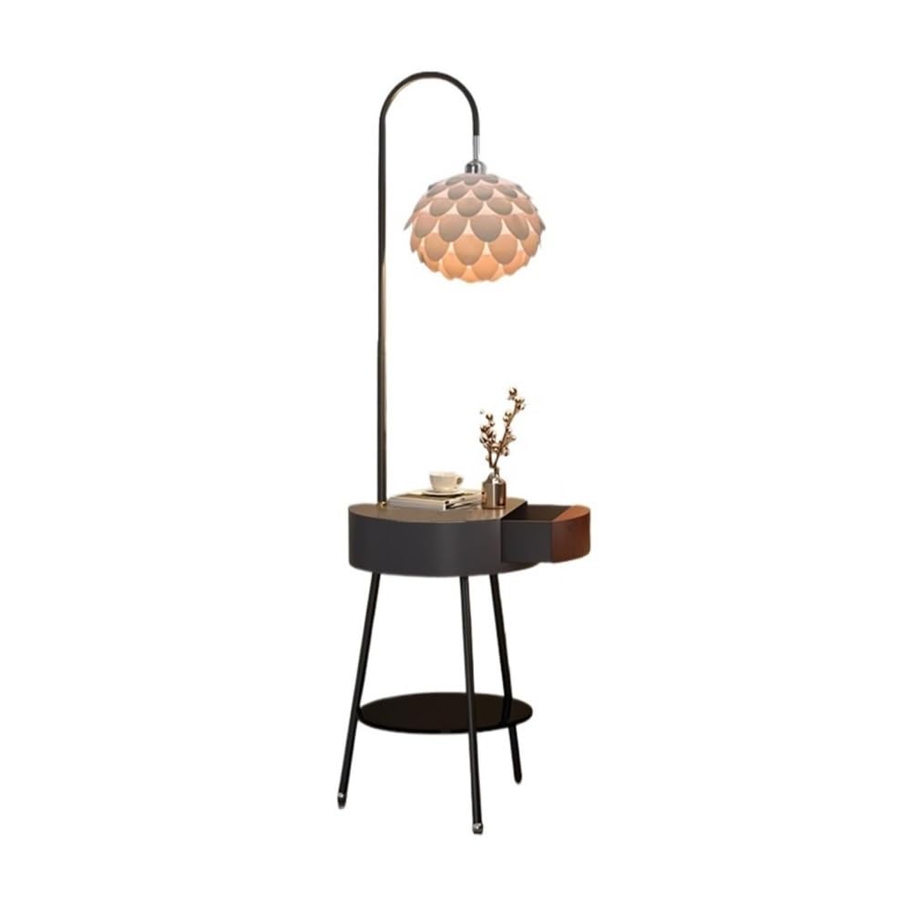 Jian1004 Floor Lamp, Mid-Century Modern Floor Lamp with Side Table & USB Charging, 2 Drawers(Grey)