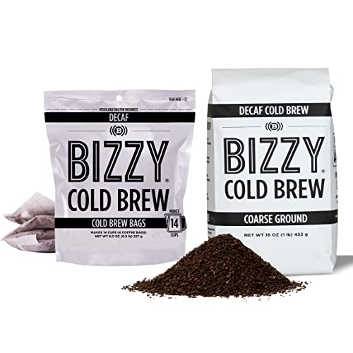 Bizzy Cold Brew Coffee | Decaf Bundle | Coarse Ground Coffee + Brew Bags | Micro Sifted | Specialty Grade | 100% Arabica | 1 Lb And 4Ct Brew Bags #TOP15