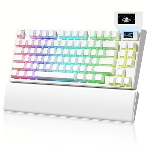 Image of Womier 75% Wireless Mechanical Keyboard with Color Multimedia Screen | PC Gaming Keyboard, 3-Modes Hot Swappable Shine Through Manga Keyboard w /Wrist Rest, Gasket RGB Custom for Mac /Win (SK80 PRO)