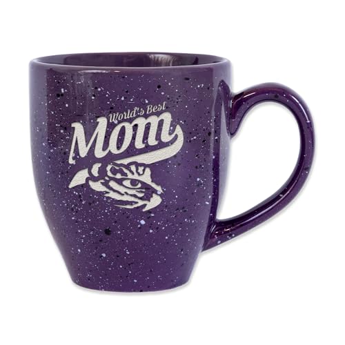 Rico Industries NCAA LSU Tigers Mom-Purple 16 oz Team Color Laser Engraved Speckled Ceramic Coffee Mug