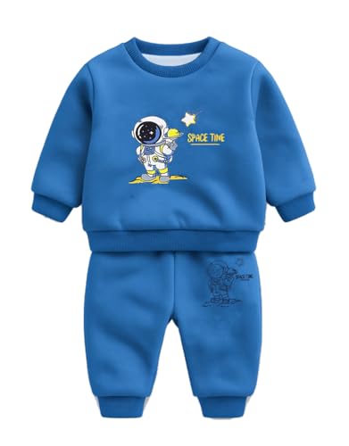 Image of Bold N Elegant Kids Fleece Lined Winter T-Shirt Jogger Set Warm Sweatshirt Pants | Stylish Astronaut Print Winter Co-ord Set for Infant Toddler Teedler Boys n Girls