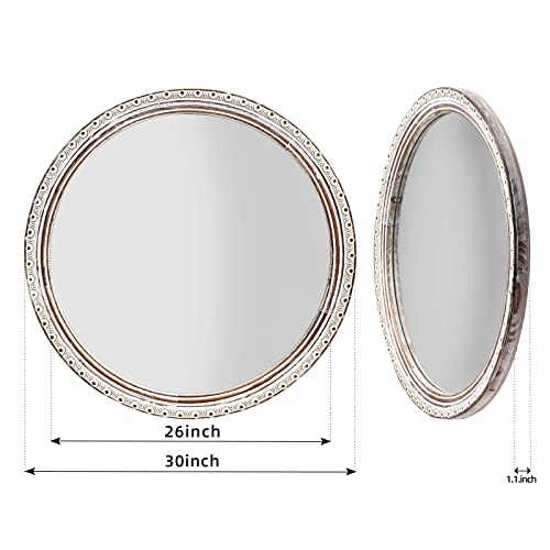 Hcodciba Round Wall Mirror 30 Inch,Farmhouse Decorative Wood Mirror,Distressed Circle Mirror Rustic Wall Mounted Mirror For Living Room, Bedroom, Vanity, Entryway, Hallway #TOP1