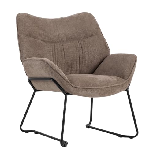 MR. DEKO® Loungesessel Aliano Braun I Bequemer Polstersessel aus Stoff I Moderner Wohnzimmer Sessel mit Armlehnen I HxBxT 76x73,5x67 cm
