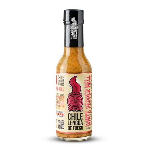 Image of Chile Lengua de Fuego White Pepper Hell - Scotch Bonnet & White Pepper Hot Sauce, Smoky Herbal Gourmet Heat, 5 oz Bottle (Pack of 1)