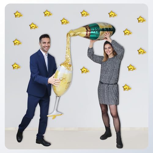 Party Decoration for Special Events Giant Inflatable Champagne Bottle and Glass. Gold Star Balloons. Bachelor Parties - Image 2