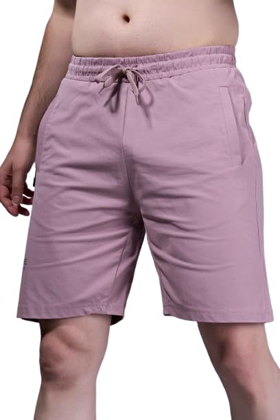 Image of Maxzone Men's Cotton Shorts | Elastic Drawstring Waist | Side Zip Pocket | Regular Fit | Casual Breathable Summer Shorts | Comfortable Lounge, Gym & Travel Shorts