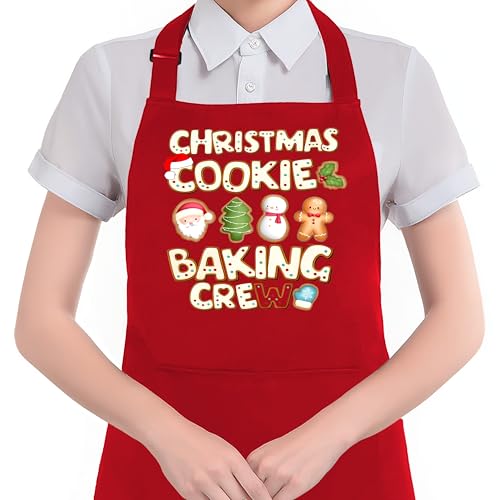 HUGANE Christmas Cookie Baking Crew Apron with Pockets, Baker Gifts for Women Men, Christmas Tree Santa Snowman Gingerbread Waterproof Adjustable Cooking Apron for Kitchen Dishwashing Grilling
