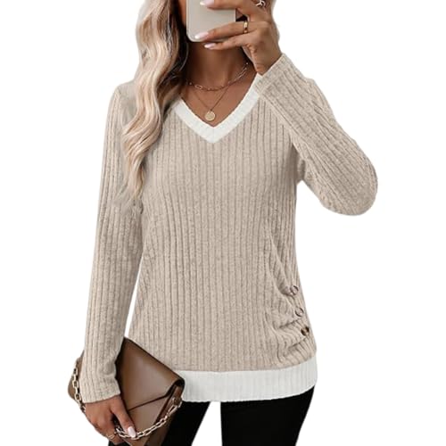 Womens Lightweight Sweaters Slim Color Block Cute Ribbed Knit Work Shirts - image 4