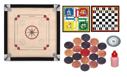Image of Pro Play Priminum Wooden Carrom Board for Kids & Adults with Coins Striker and Boric Powder (Small Size 20 * 20 with Ludo Chess)