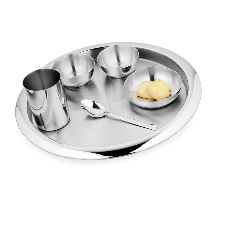 Image of Steelcraft Premium Cookware Stainless Steel 6 Piece Dinner Supreme Thali Set - Serving Food Dishes Tableware Kitchen & Dining Tableware Perfect for Gifting, Silver, Set of 6