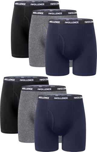 IWOLLENCE Men's Boxer Briefs Breathable Soft Moisture-Wicking Cotton Underwear with Comfort Flex Waistband, Multipack
