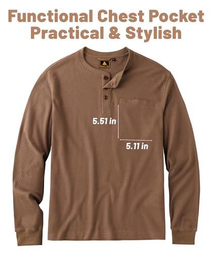 ZITY Long Sleeve Henley Shirts for Men Casual Waffle Thermal Fashion Pullover 3-Button T-Shirt with Pocket3