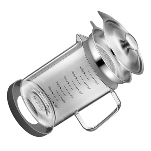 SHINEOFI Aceitera Filtro Integrado 1,5l de Vidrio Transparente Tapa y Escala, Colador Práctico para Cocina, Recipiente para Almacenamiento y Dispensación de Aceite Doméstico