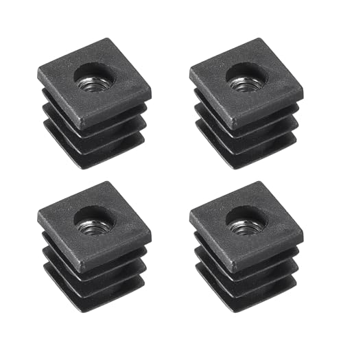 Image of uxcell 4Pcs Inserts for Square Tubes with M6-1.0mm Thread, for 0.63 inchx0.63 inch OD Square Tube, Black Plastic Plug Caster Insert Chair End Caps Furniture