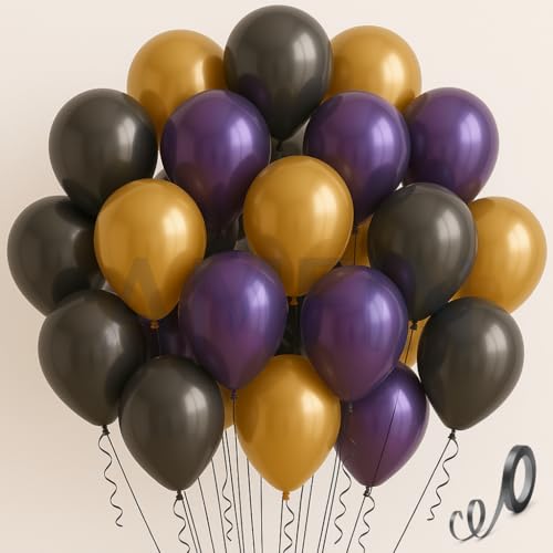 AMFIN (Pack of 30) 10 inch Metallic Chrome Balloons. Birthday, Anniversary Decoration Items - Black, Gold, Dark Purple