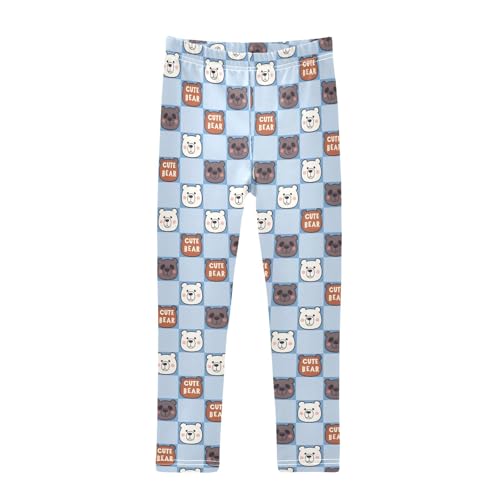 senya Girls Printed Leggings Yoga Pants Bear Checked Pattern for Kids in 4t to 10 Years, 4T
