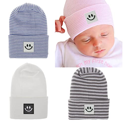 Image of upeilxd Newborn Baby Hat Infant Caps Baby Boy Girl Toddler Hospital Hats Bow Double Layer Knit Beanie Cap for 0-3 Months