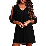Jusfitsu Women Summer Dresses Chiffon Shift Cold Shoulder Dress Loose Fitting V Neck Short Cocktail