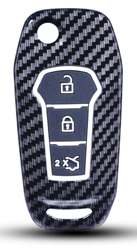 Image of JVCV Hard Case Key Cover Compatible with Ford Endeavour Figo Aspire Freestyle 3 Button Folding Key (Carbon Black).