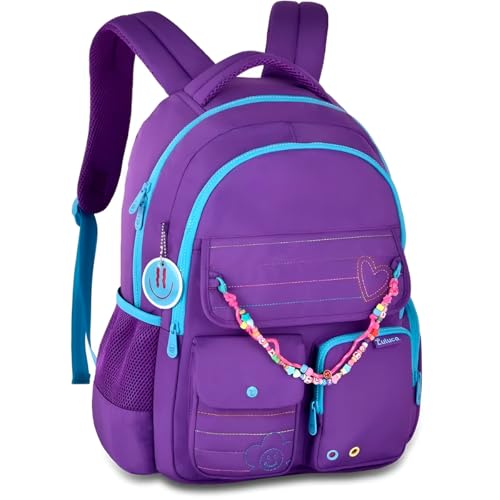 Mochila Grande Juvenil Escolar Enfeitada Costas Roxa