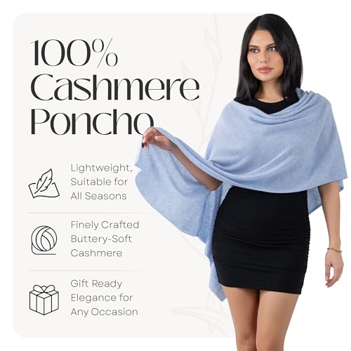 Image of Velanio Cashmere Poncho for Women - 100% Mongolian Wrap & Dress Topper