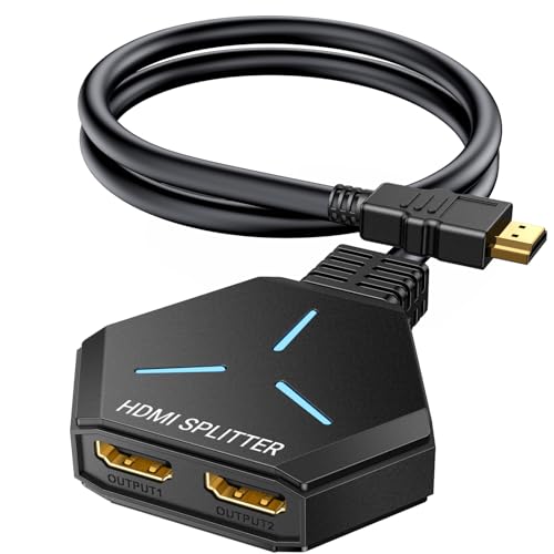 KiWiBiRD duplicador Splitter HDMI 1 Entrada 2 Salidas para Dos monitores, Divisor Doble HDMI Splitter 1 in 2 out, 4K 2160p 1440p 1080p 3D HDCP Compatible con PC, TV Box, PS4 PS5, proyector, Pantallas