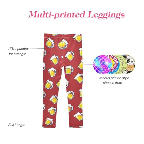 CaTaKu Girls Leggings Beer Mug Red Leggings for Girls Kids Athletic Workout Yoga Pants Size 4-10T4