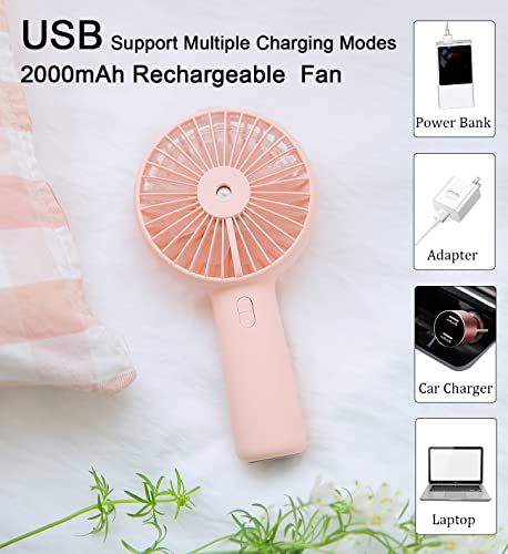 Small Handheld Misting Fan, Portable Mister Fan With 20Ml Water Tank Rechargeable Usb/Battery Operated Spray Water Fan Mist Personal Cooling Fan 3 Speeds Strong Wind For Camping， Travel ，Outdoors，Pink #TOP4