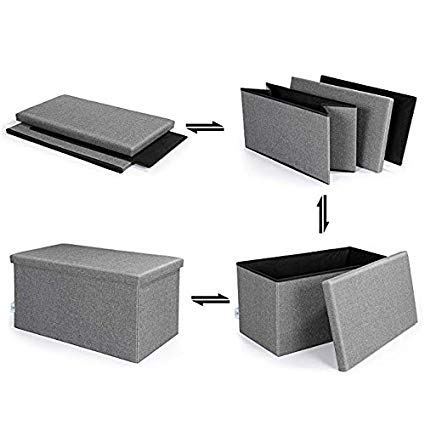 Generate 30 Inches Folding Storage Ottoman Bench With Lid Tray,Coffee Table,Foot Rest, Ottoman Cube Chair Stool Storage Toy Chest For Living Room,Bedroom,Holds Up To 550 Lb (Grey), Large #TOP7