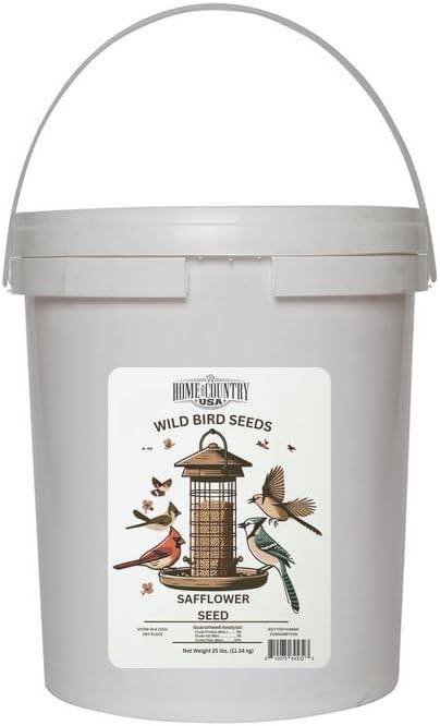 Safflower Bird Seed - 25 lbs Pail Safflower Seed. Ideal for Wild Bird Feeding and Bird Feeders