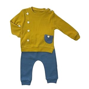 IDILCO Baby Boys’ Winter Top and Pants Set – 100% Cotton, Bear Patterns, Zero Collar Design, Sizes 3-6, 6-9, 9-12, and 12-18 Months
