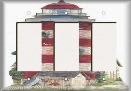 Decorative Light Switch Cover Plate - Candy Cane Lighthouse - Triple Rocker (Three Decora) Switch Or Outlet