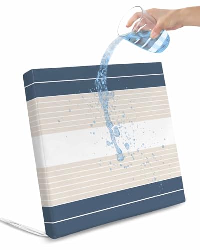 Hokiten Haze Blue Beige Stripe Outdoor Cushion Chair Cover Set of 2 - Waterproof Couch Seat Covers, Modern Art Horizontal Striped Patio Furniture Protector Cushions Slipcovers for Sofa/RV, 20