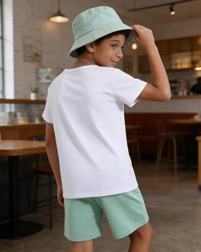 Image of OLMRJKD Boys 2 Piece Outfits Short Sleeve Colorblock T-shirt and Shorts Summer Casual Clothes for 6-12 Years