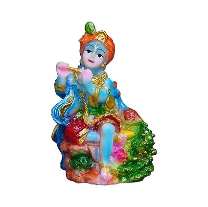 Gift Liya Kya Bal Gopal Murti Lord Krishna Idol Marble Statue 3.5x2.5x2 Inches God Showpiece Small Decorative Items for Shelves Girls Gift, Pooja Return Gifts (Blue Shade)