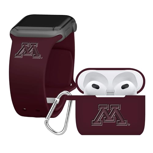 Affinity Bands Minnesota Golden Gophers Engraved Silicone Combo Package Compatible with Apple Watch and AirPods Gen 3 (38/40/41mm Maroon)