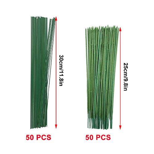 100 Pieces Floral Stem Wire 18 Gauge, Dark Green Stem Wire For Flowers, 9.8” And 11.8” Floral Wire For Handcrafts, Florist Flower Arrangements, Flower Making Supplies (Dark Green) #TOP2