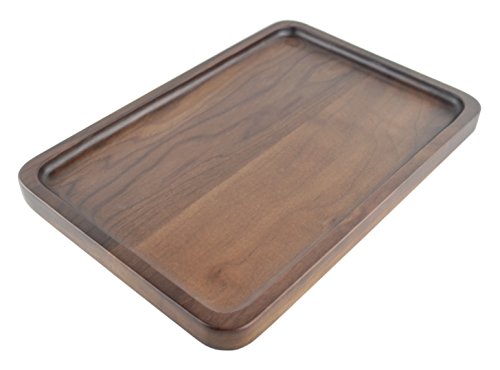 Samyo Black Walnut Solid Wood Rectangular Tableware Serving Tray Handcrafted Decorative Trays Food Tray Serving Platters for Coffee Wine Cocktail Fruit Meals (Middle Size)