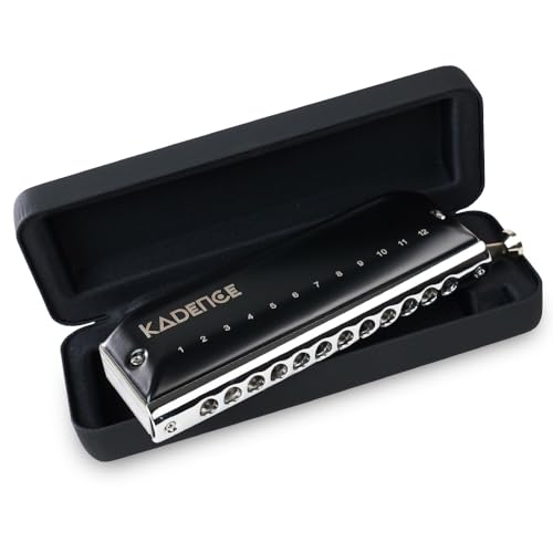 Image of Kadence SC12 Touring Series 12-Hole Chromatic Harmonica (Mouth Organ) | C Major | ABS Comb with Brass Reed Plates & Stainless Steel Coverplates | Includes Hard Case | Black