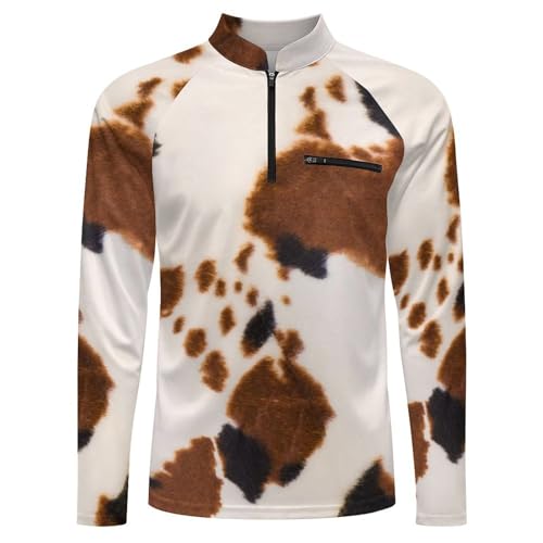 Animal Fur Black and Brown Pattern Men's Rash Guard Long Sleeves Quick Dry Fishing Workout Shirts with Zipper4