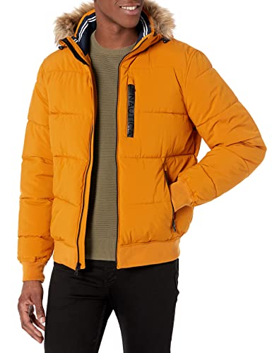 Nautica Men's Puffer Jacket With Removable Hood, Water And Wind Resistant, Citrus, Large #TOP25