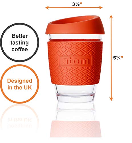 Reusable Coffee Cup/Travel Mug with lid – Thickened Sleeve & Borosilicate Glass (Orange)
