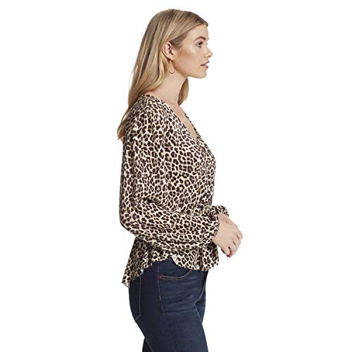 Jessica Simpson Women's Bettina Stylish Cinched Waist Woven Blouse Top, Frozen Dew Rosette Leopard, Medium #TOP1