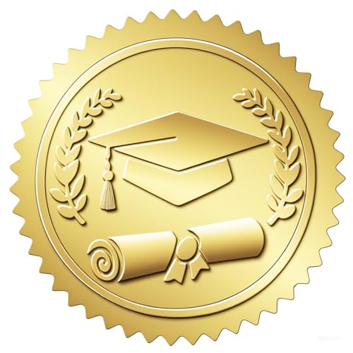 Matio 400PCS Graduation Stickers, Embossed Gold Foil Stickers, 1.5 in Certificate Class of 2025 Envelope Seal with Self Adhesive Grad Hat Cap Seal Label for Diplomas Awards Invitation Party Favors