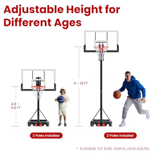 Image of Feelwin Basketball Hoop for Kids Youth Adults, Portable Adjustable Height Basketball Goal with Wheels for Outdoor Use,Backyard & Driveway